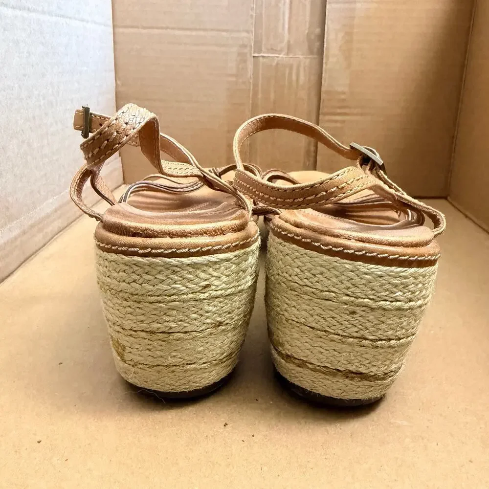 Clarks Artisan Womens 8.5 Wedge Espadrille Sandals Leather Ankle Strap Comfort